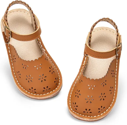 Vista 58 de Sandalias de verano para niñas con puntera abierta, sandalias planas de princesa con suela cómoda D742 Oro