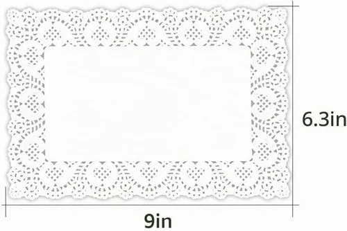 Vista 7 de 100 manteles individuales rectangulares de papel de encaje blanco para mesas, pasteles, hornear, decoración de bodas (6.3 x 9 pulgadas)