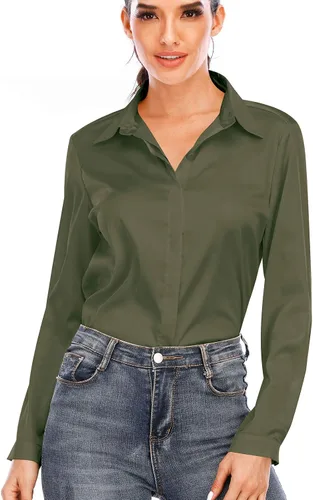 Vista 7 de Blusa de seda de manga larga para mujer informal para oficina trabajo