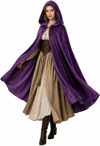 Vista 8 de JPXH Capa medieval con capucha renacentista para hombres y mujeres, disfraz de Halloween Negro