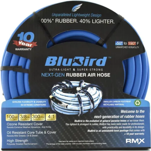 Vista 10 de BLUBIRD BB3810 - Manguera de aire de goma de 3/8 pulgadas x 10 pies, 100% goma, más ligera, más fuerte, más flexible, 300 PSI, 50F a 190F grados