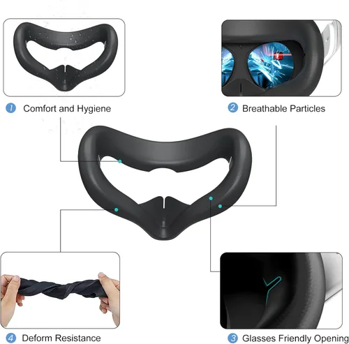 Vista 6 de SUPERUS Correa para la cabeza y almohadilla de silicona para la cara compatible con accesorios OculusMeta Quest 2, mayor comodidad y mantiene tus
