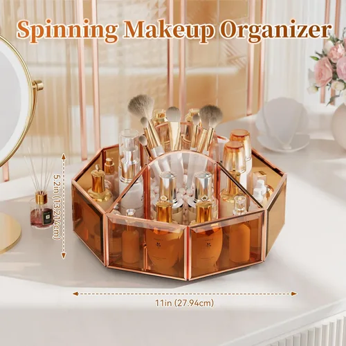 Vista 6 de CoralHouse Organizador de maquillaje giratorio de 360° con soporte para brochas de maquillaje para encimera, almacenamiento de baño, cuidado