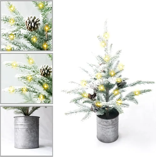 Vista 4 de Árbol de Navidad pequeño de 24 pulgadas, mini árbol de Navidad preiluminado con 60 luces estilo rústico, árbol de mesa de 2 pies Mini Desk