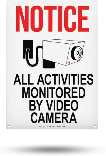 Vista 7 de TRADESAFE Señal de videovigilancia - Monitoreadas con la Videocámara Señal de Seguridad de Aluminio Español, Instalación Rápida, Reflectante de Luz