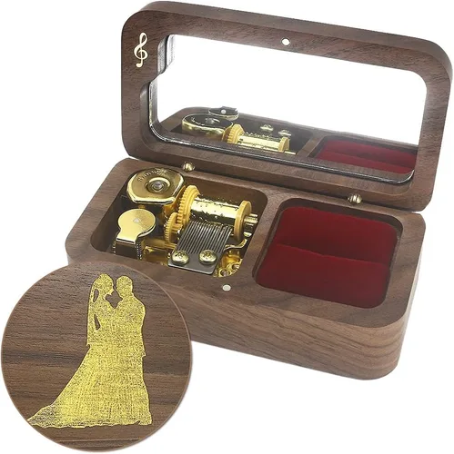 Vista 16 de SOFTALK Joyero de madera vintage para anillos musicales, regalos para propuestas, compromiso, boda, Navidad, cumpleaños, día de San Valentín