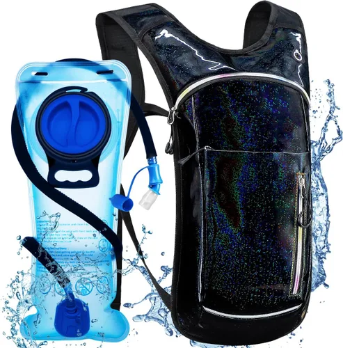 Vista 8 de Mochila de hidratación con vejiga de agua de 2 L, mochila de agua para raves, paquete de hidratación de aislamiento ligero para hombres y mujeres