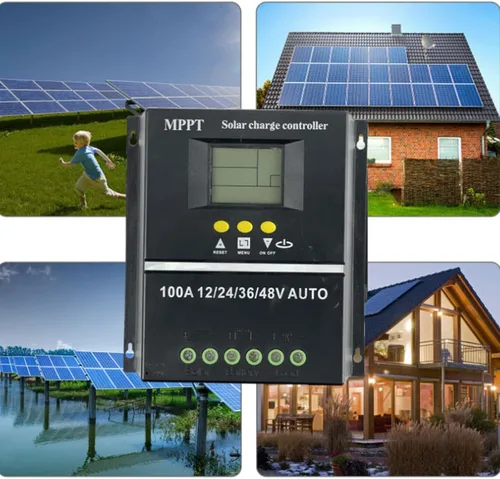 Vista 5 de BVCL Controlador de carga solar MPPT 100A, detección automática de 12V-48V, pantalla LCD, puerto USB, negro