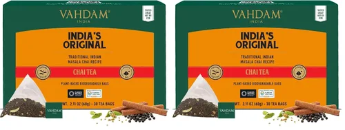 Vista 10 de VAHDAM - 30 bolsitas de té Masala Chai, sin gluten y sin OMG, té negro, cardamomo, canela, pimienta negra y clavo, sin saborizante añadido