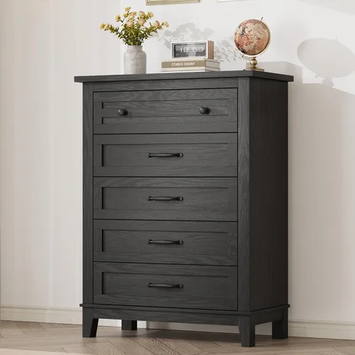 Vista 19 de GarveeHome Cómoda de 5 cajones verticales de 41.3 pulgadas de alto con gran almacenamiento, cómoda de madera independiente para dormitorio, sala