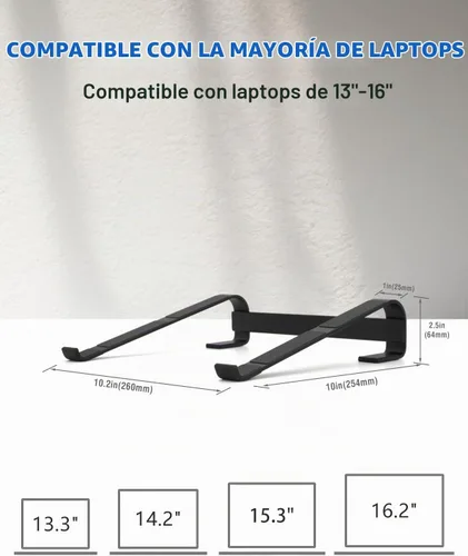 Vista 4 de Soporte para computadora portátil para escritorio, elevador de aluminio ventilado para laptop, color negro