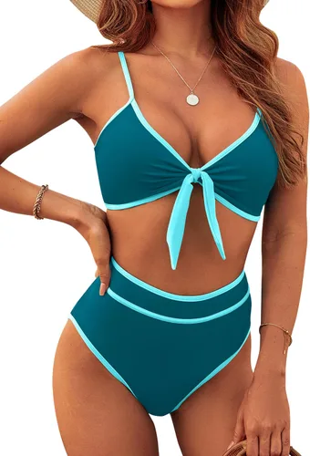 Vista 9 de Blooming Jelly - Conjunto de bikini de cintura alta para mujer, de dos piezas, con nudo, trajes de baño de talle alto Bandera americana A9