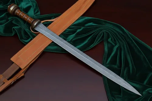Vista 9 de Maximus Gladius - Espada romana, hoja de doble borde de acero de Damasco forjado a mano, mango de madera de nogal con espaciadores de latón, 29 27.2