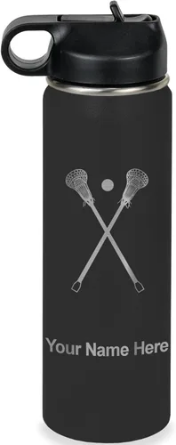 Vista 18 de LaserGram Botella de agua personalizada, palitos de lacrosse, acero inoxidable de doble pared aislada al vacío con popote superior, regalo grabado