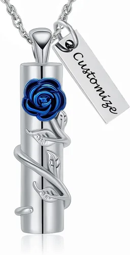 Vista 2 de Shajwo - Collar de urna con flor de rosa para cenizas, joyería de cremación para mujeres y niñas, dije conmemorativo, colgante de urna para cenizas
