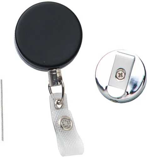 Vista 10 de Carrete de identificación resistente con cable de metal y clip para cinturón, soporte de identificación retráctil de metal con cable de alambre