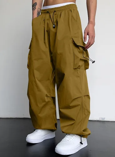 Vista 2 de JMIERR Pantalones cargo holgados para hombre, estilo casual, de paracaídas, holgados, con bolsillos, para uso urbano