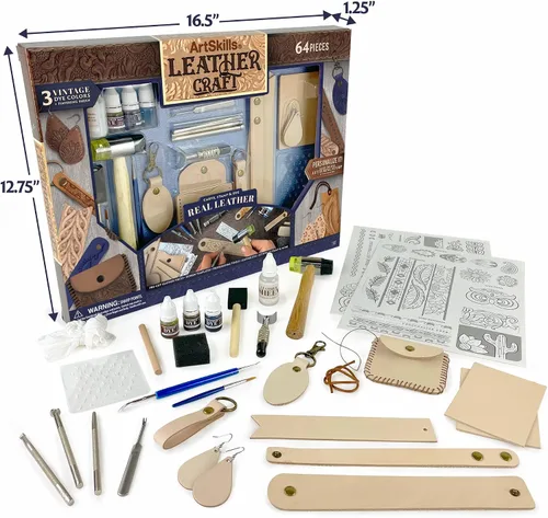 Vista 9 de Kit de trabajo de cuero ArtSkills para principiantes con herramientas de cuero, tintes y sellos - Kit de arte y manualidades para adultos