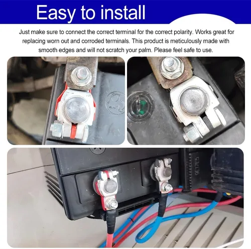 Vista 7 de 2 conectores de terminal de batería, terminales de batería de automóvil, terminal de cable de batería positivo y negativo con cubiertas de plástico
