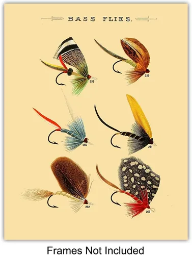 Vista 2 de Impresiones artísticas vintage de señuelos para pared, juego de cuatro fotos (8 x 10) sin marco, es un gran regalo para pescadores con mosca