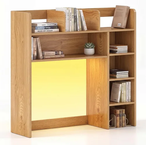 Vista 20 de Estantería de escritorio, 2 niveles, organizador de escritorio de oficina con 4 estantes, estante de almacenamiento de madera de 37 pulgadas