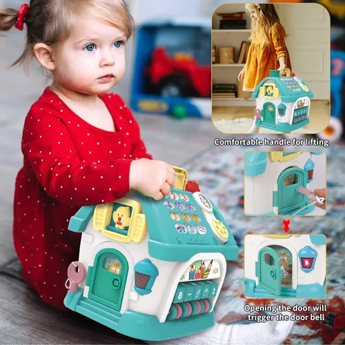 Vista 5 de Ming You Juguetes para niños de 1 año, 8 en 1 funcional casa musical juguetes educativos para bebés de 12 a 18 meses, juguete Montessori para niños