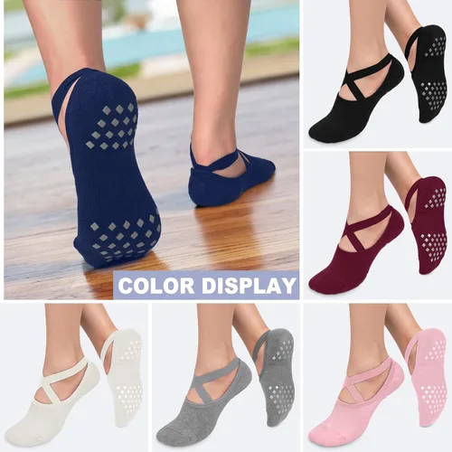 Vista 3 de CTHH 6 pares de calcetines de pilates, calcetines de yoga antideslizantes para mujeres, pilates, Pure Barre, hospital, entrenamiento descalzo