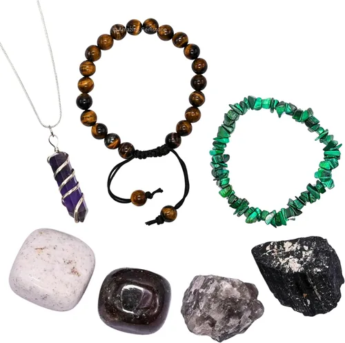 Vista 16 de Amazing Gemstone Aquarius Gifts - Kit de cristal del zodiaco para mujeres y hombres, juego de piedras curativas de lepidolita, pulseras de granate