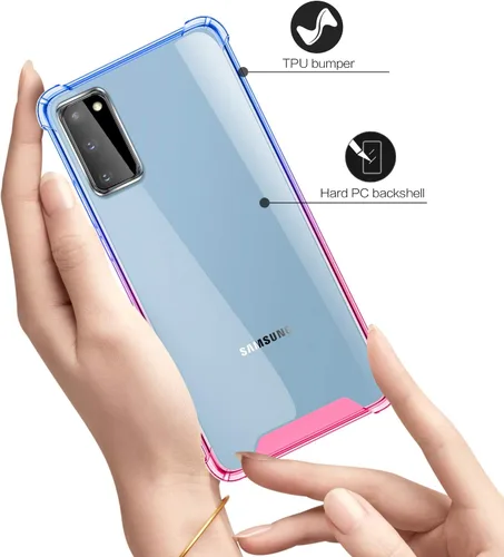 Vista 5 de Funda para Samsung Galaxy S20 - Funda protectora delgada transparente con parachoques de TPU reforzado, a prueba de golpes, color azul y rosa