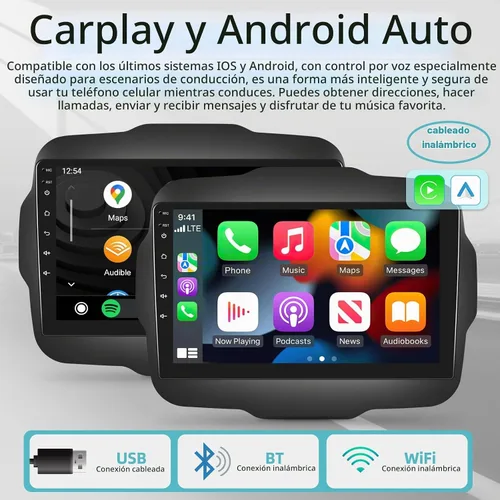 Vista 4 de Radio de coche Android para Jeep Renegade 2015-2020 con DSP, Apple Carplay inalámbrico y Android Auto de 9 pulgadas, pantalla táctil, estéreo
