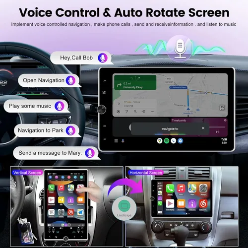 Vista 5 de 2+64G Android Single DIN 10.4 pulgadas Rotación vertical Pantalla táctil Radio de coche con Bluetooth, CarPlay inalámbrico y Android Auto, WiFi