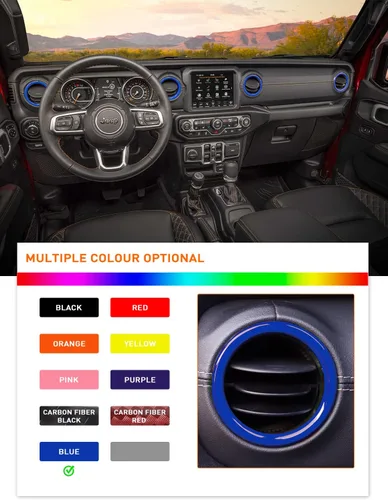 Vista 5 de Savadicar - Accesorios interiores azules - Cubierta de anillo de moldura para salida de aire AC para Jeep Wrangler JL JLU 4XE 2018-2023 y Gladiator