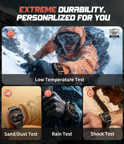 Vista 8 de Relojes inteligentes militares para hombres, linterna GPS/LED integrada/brújula/batería de 600 mAh, reloj inteligente AMOLED de 2.13 pulgadas
