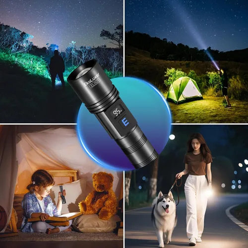 Vista 9 de Paquete de 3 linternas recargables de altos lúmenes, linterna súper brillante con pantalla digital LCD, linterna LED ajustable de 5 modos, linternas