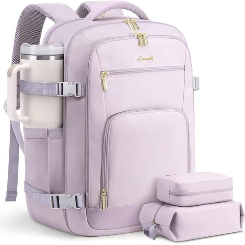 Vista 38 de LOVEVOOK Mochila de viaje para mujer y hombre, Beige, Mochilas de viaje