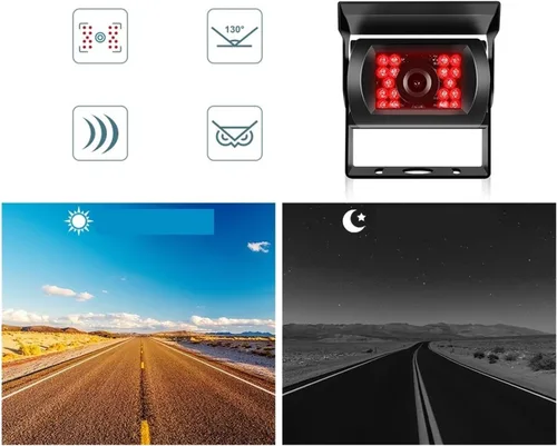 Vista 4 de 7inch HD LCD Color TFT Rear View Monitor 800 * 480 Vehicle IR LED Back Up Reverse Camera + 4-pin Connector Compatible For Bus Truck RV(1023-1CAM)