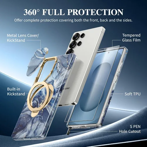 Vista 8 de GVIEWIN Magnética para Samsung Galaxy S25 Ultra Funda, [Compatible con Magsafe][Tapa de Cámara Soporte Plegable y Anillo Giratorio 360°] Funda