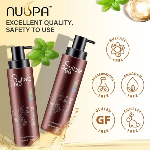 Vista 2 de Juego de champú y acondicionador de aceite de argán marroquí orgánico natural, sin sulfatos, tratamiento seguro para el color, protección UV
