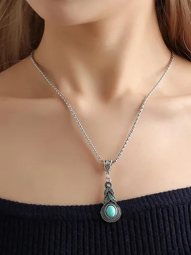 Vista 4 de Collar de turquesa bohemio para mujer, aretes de turquesa vintage, pulsera de turquesa ajustable, conjunto de joyas de turquesa occidental