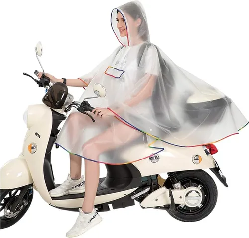 Vista 4 de Freesmily Poncho de lluvia transparente para mujer, poncho de lluvia transparente de plástico EVA, capa de lluvia para senderismo, ciclismo