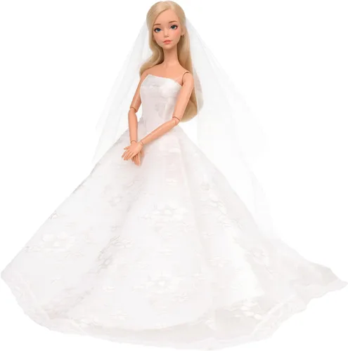 Vista 3 de Vestido de boda con velo blanco Barwa para muñeca Barbie