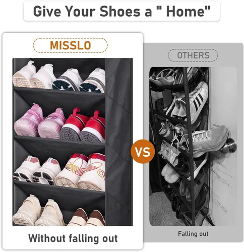 Vista 6 de MISSLO Zapatero para puerta con bolsillos profundos para 12 pares sobre la puerta, organizador de zapatos, colgador colgante para armario