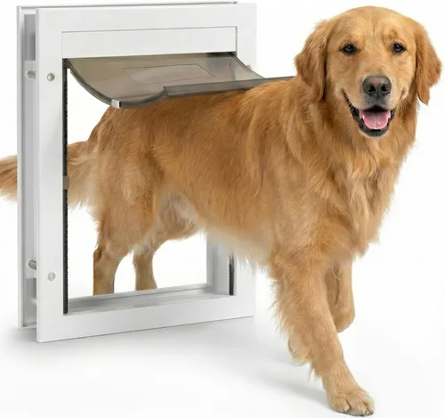 Vista 8 de Puerta para perros grandes, marco de aluminio negro grande para mascotas con bloqueo de 2 vías, fácil de instalar en puerta