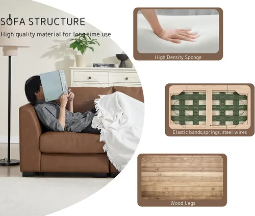 Vista 5 de EALSON Sofá modular seccional asiento medio sofá modular de piel sintética Asiento individual pieza seccional con funda extraíble marrón