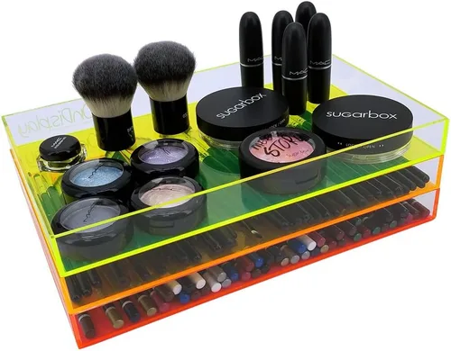 Vista 2 de OnDisplay Electric Neon Luxe - Bandeja apilable de acrílico transparente para cosméticos y joyas, 3