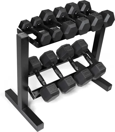 Vista 9 de CAP Barbell Juego de mancuernas de 150 libras con estante de 2 niveles Múltiples opciones Blanco