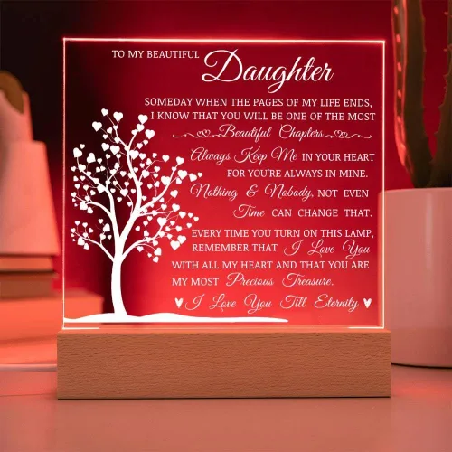Vista 3 de Regalo conmemorativo para hija - Lámpara del Amor, Placa cuadrada de acrílico para hija, Mensaje significativo en exhibición, Regalo de cumpleaños