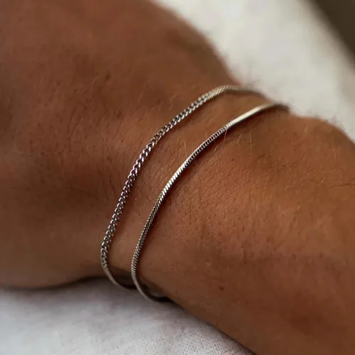 Vista 6 de Moodear Christmas Gifts Stackable Bracelets for Men - Dainty Silver Cuban Link Stackable Snake Chain Stainless Steel Bracelets Trendy Jewelry Gift