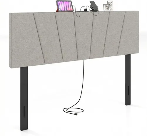 Vista 13 de GIANTEX - Cabecera con estación de carga, tamaño Queen/Matrimonial, tapizada con botones y 2 salidas de CA, puerto USB y tipo C, patas de madera