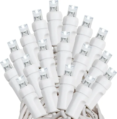 Vista 4 de Novelty Lights Guirnalda de luces de Navidad de 50 pies, 100 bombillas LED blancas puras en cable blanco, espacio de 6 pulgadas, iluminación Blanco